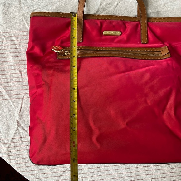 Michael Kors Red Tote Bag with Tan Leather Accents gold accents - Picture 6 of 11